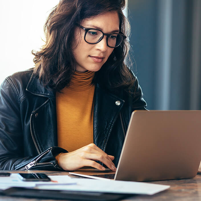 Woman depicted researching internships